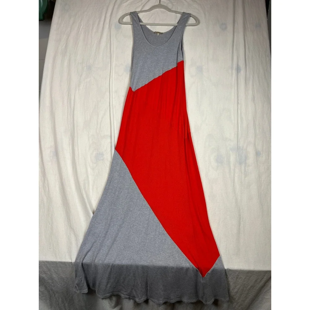 NWOT Bordeaux Womens Grey Red Colorblock Ribbed Modal Maxi Dress Size Medium‎